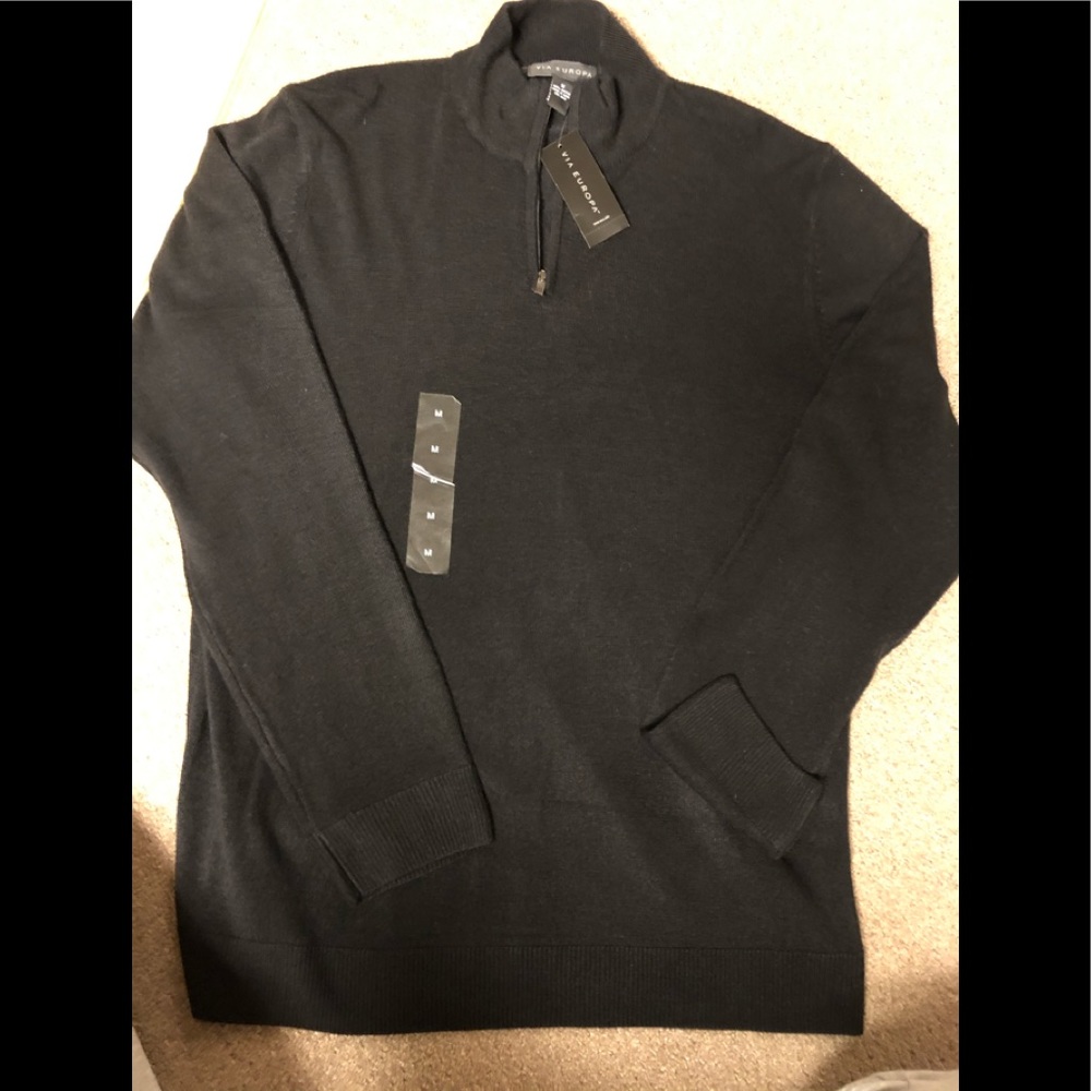 Men New 1/2 Zip Black Sweater M